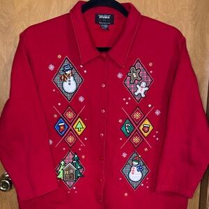 Designer Originals STUDIO Falala Vtg Fleece Button up Embroidered Sweater 3X